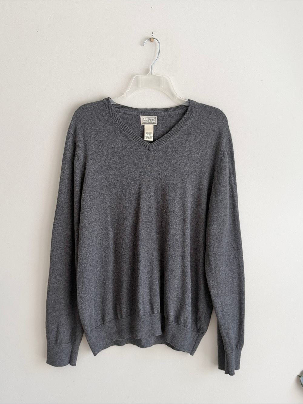 LL Bean V-Neck Sweater Size M-Reg Gray Cotton Cashmere Long Sleeve Knit